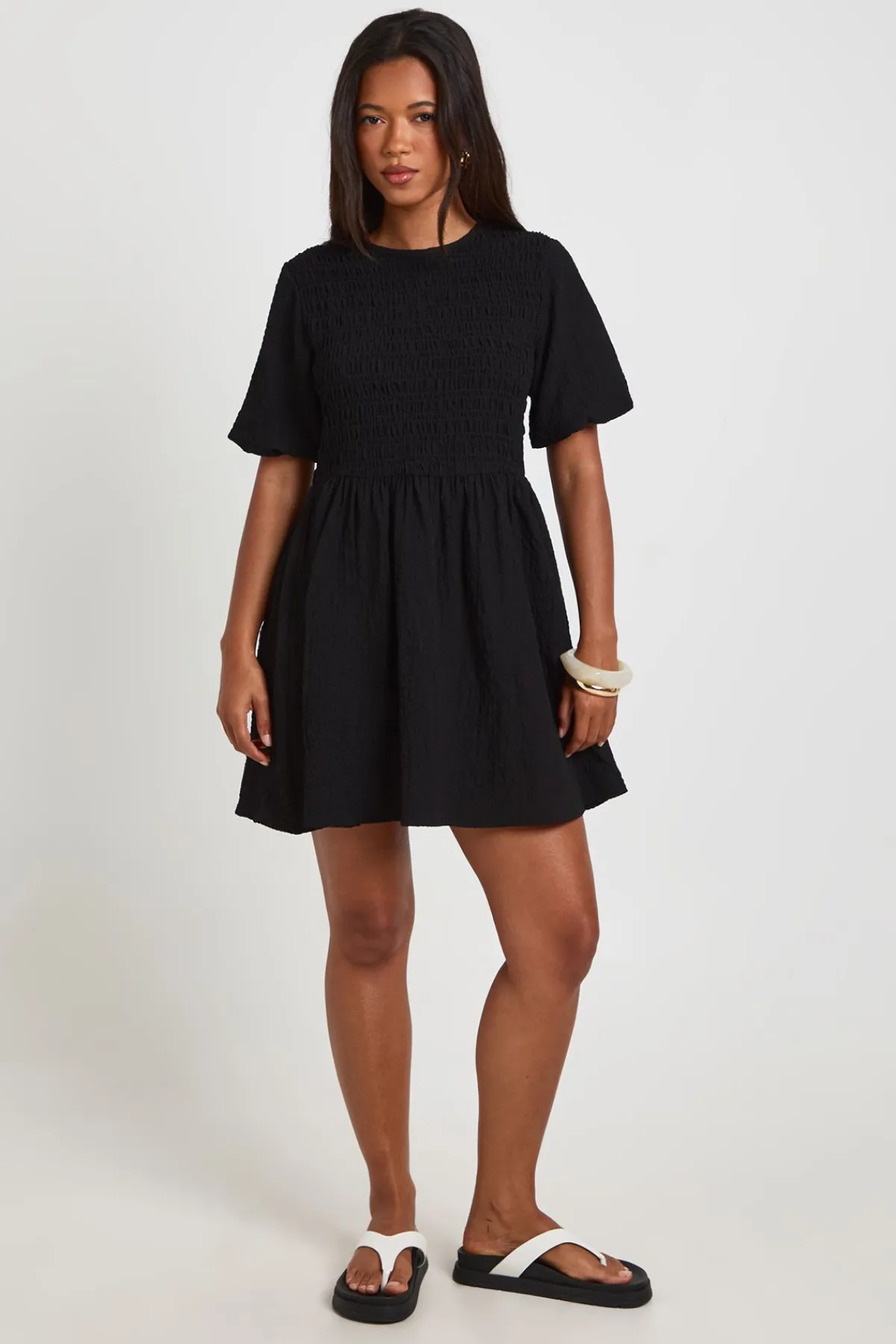 boohoo Robe Courte À Manches Volumineuses Texturées<Femme Robes Patineuses|Robes