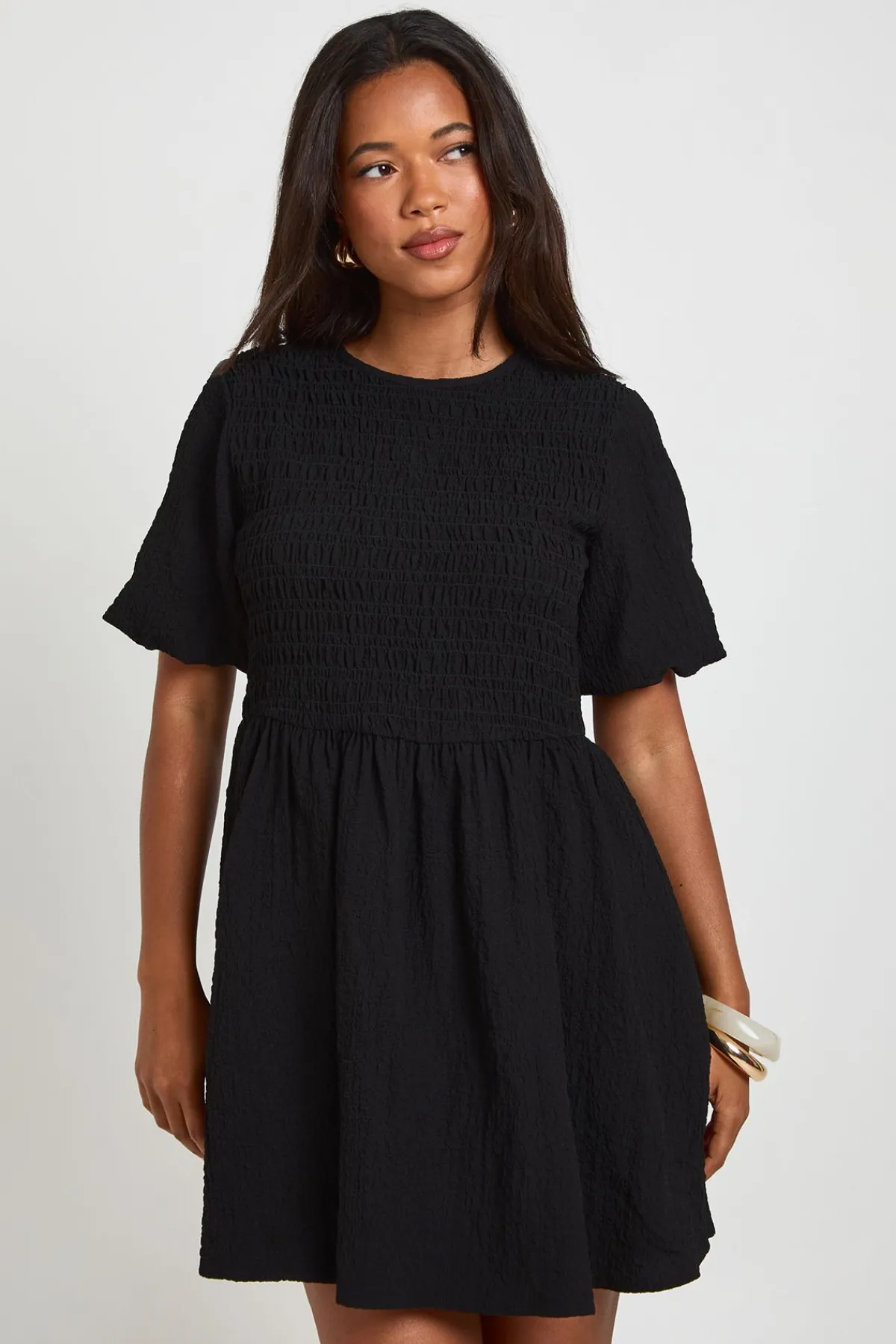 boohoo Robe Courte À Manches Volumineuses Texturées<Femme Robes Patineuses|Robes