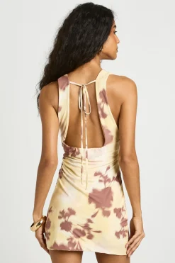 Robe Courte Moulante À Décolleté Plongeant Et Imprimé Floral Tonal