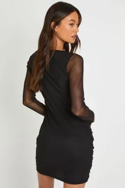 boohoo Robe Courte Moulante À Encolure Carrée En Mesh Pour Grandes Tailles<Femme Robes Moulantes|Robes À Manches Longues