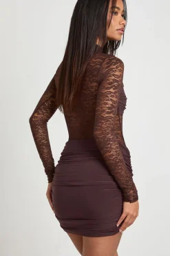 Robe Courte Moulante En Dentelle Et Jersey Avec Détail Torsadé Devant