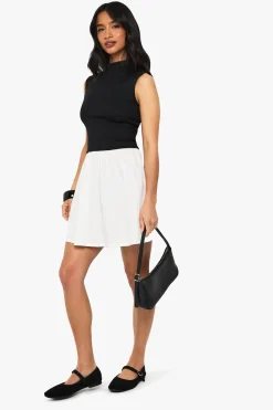 Robe Courte Moulante Petite Taille À Col Montant En Jersey Côtelé Contrasté Mélange Coton