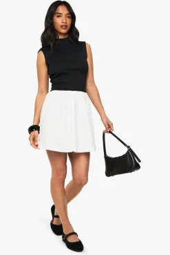 Robe Courte Moulante Petite Taille À Col Montant En Jersey Côtelé Contrasté Mélange Coton