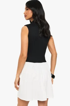 Robe Courte Moulante Petite Taille À Col Montant En Jersey Côtelé Contrasté Mélange Coton