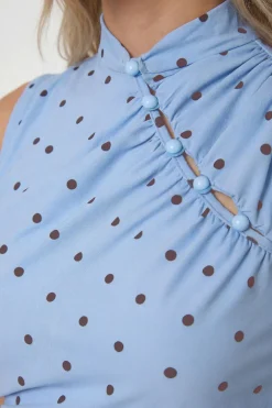 Robe Courte Moulante À Pois Col Montant Avec Détail Boutonné