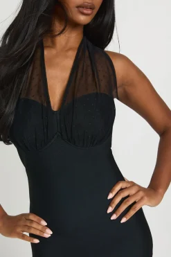 Robe Courte Moulante Premium Avec Détails En Résille
