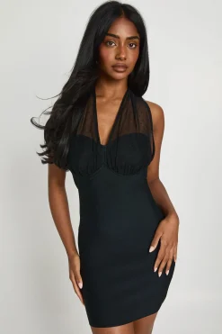 Robe Courte Moulante Premium Avec Détails En Résille