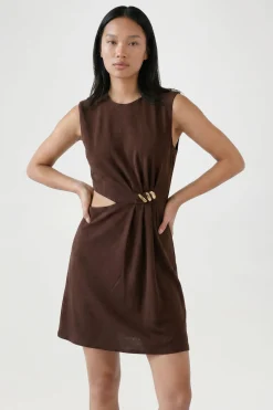 boohoo Robe Courte Épaulettes Et Finitions Dorées<Femme Looks Chocolat|Robes Moulantes