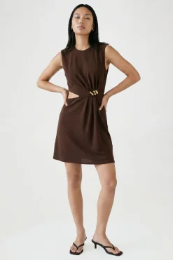 boohoo Robe Courte Épaulettes Et Finitions Dorées<Femme Looks Chocolat|Robes Moulantes