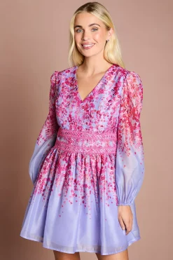 Coast Robe Courte Petite En Organza À Dentelle Florale Positionnée<Femme Satin Et Dentelle|Robes À Manches Longues