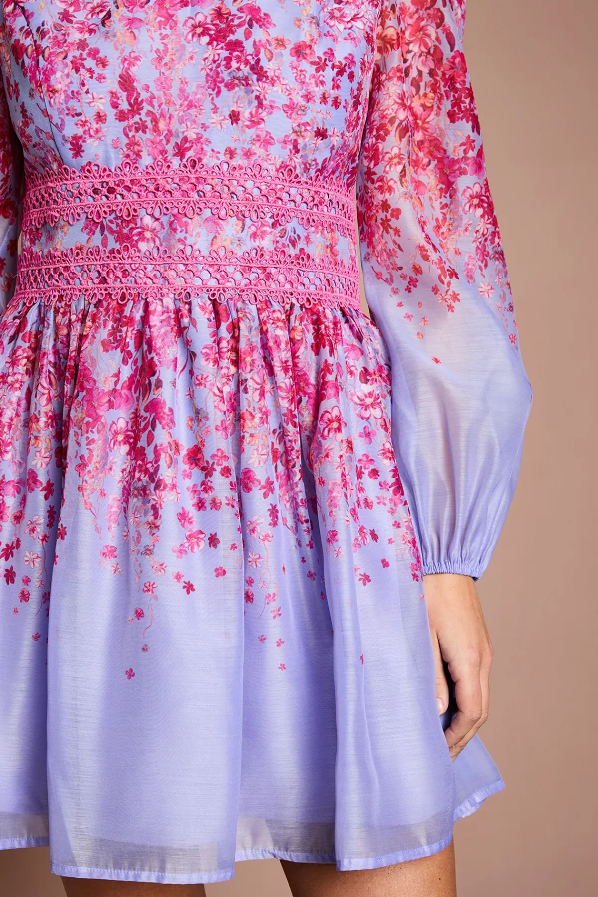 Coast Robe Courte Petite En Organza À Dentelle Florale Positionnée<Femme Satin Et Dentelle|Robes À Manches Longues