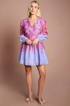 Coast Robe Courte Petite En Organza À Dentelle Florale Positionnée<Femme Satin Et Dentelle|Robes À Manches Longues