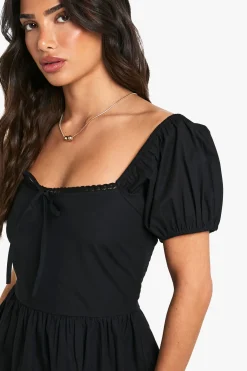 Robe Courte Petite En Popeline De Coton À Manches Bouffantes