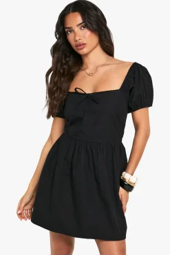 Robe Courte Petite En Popeline De Coton À Manches Bouffantes