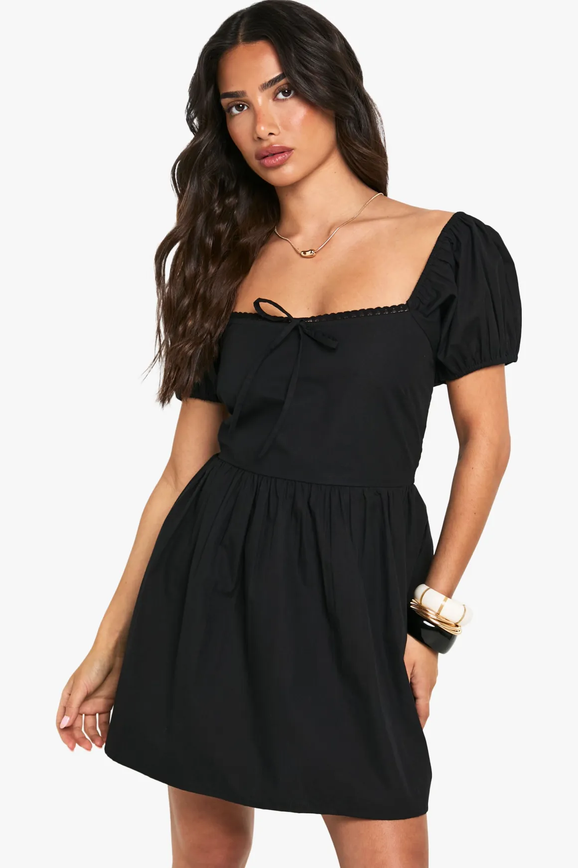 Robe Courte Petite En Popeline De Coton À Manches Bouffantes