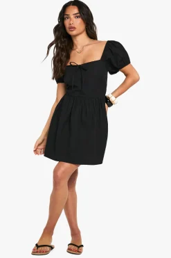 Robe Courte Petite En Popeline De Coton À Manches Bouffantes