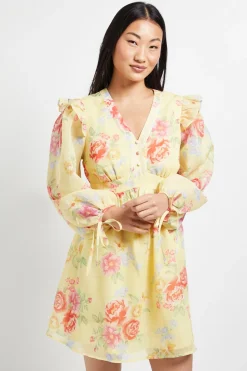 Robe Courte Petite À Manches Bouffantes Avec Détails À Volants Et Imprimé