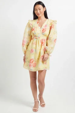 Robe Courte Petite À Manches Bouffantes Avec Détails À Volants Et Imprimé