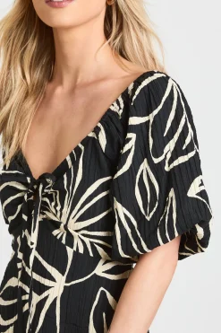 boohoo Robe Courte Petite À Manches Volumineuses Et Imprimé Floral Texturé<Femme Toutes Les Robes|Robes