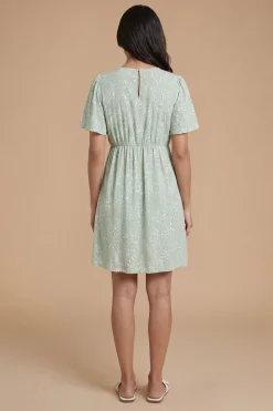 Robe Courte Petite Verte À Détails Volantés Et Manches Papillon