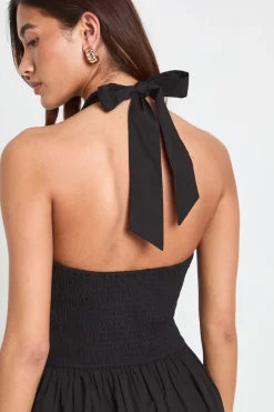 Robe Courte Plissée En Popeline De Coton À Col Licou