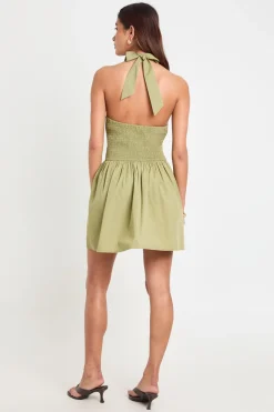 Robe Courte Plissée En Popeline De Coton À Encolure Américaine