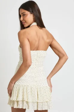 Robe Courte Plissée À Pois Avec Encolure Dos-nu