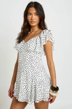 Robe Courte À Pois Avec Manches Papillon