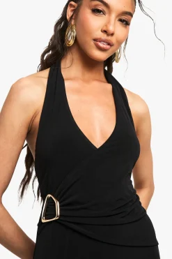 Robe Courte Portefeuille À Col Licou Avec Détails De Finition