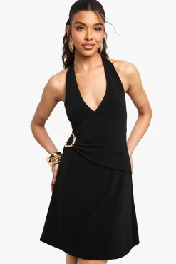 Robe Courte Portefeuille À Col Licou Avec Détails De Finition