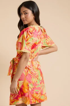 Robe Courte Portefeuille En Popeline Imprimée Avec Finitions En Dentelle Petite
