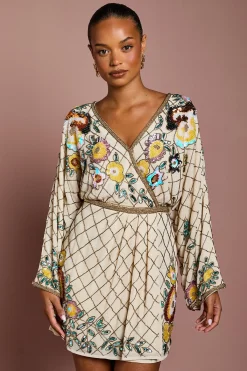 Coast Robe Courte Portefeuille à Ornements Floraux Taille Petite<Femme Toutes Les Robes|Robes À Manches Longues