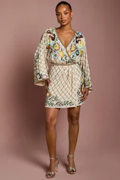 Coast Robe Courte Portefeuille à Ornements Floraux Taille Petite<Femme Toutes Les Robes|Robes À Manches Longues