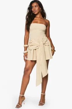 Robe courte portefeuille plissée effet lin