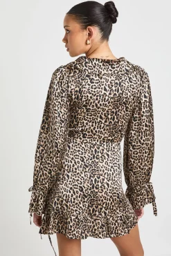 Robe Courte Portefeuille à Volants Imprimé Léopard