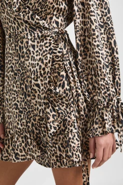 Robe Courte Portefeuille à Volants Imprimé Léopard