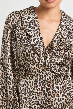 Robe Courte Portefeuille à Volants Imprimé Léopard