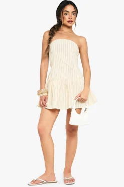 Robe Courte Péplum À Rayures Aspect Lin