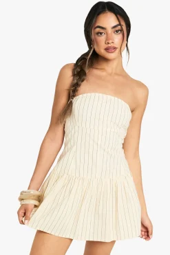 Robe Courte Péplum À Rayures Aspect Lin