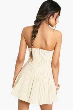 Robe Courte Péplum À Rayures Aspect Lin