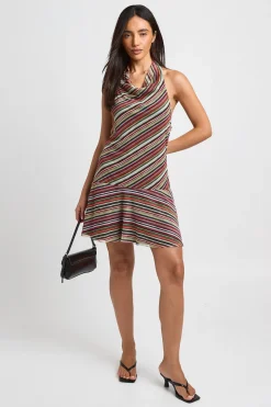 Robe Courte À Rayures Avec Encolure Dos-nu