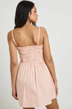 Robe Courte À Rayures En Popeline De Coton Avec Corsage Froncé