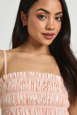 Robe Courte À Rayures En Popeline De Coton Avec Corsage Froncé