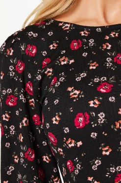 Robe Courte Rose à Manches Longues Motif Fleuri