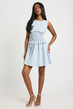 Robe Courte Sans Manches Avec Taille Froncée
