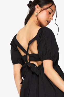Robe Courte Smockée En Lin À Manches Bouffantes