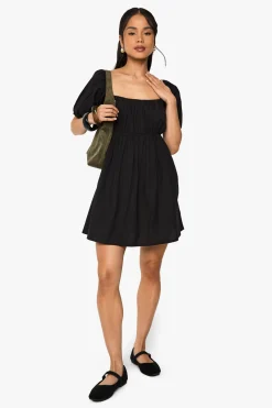 Robe Courte Smockée En Lin À Manches Bouffantes