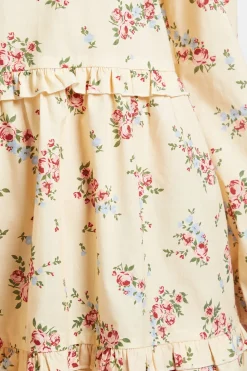 Robe Courte Smockée À Volants Étagés En Popeline Imprimée Motif Fleuri Ditsy Jaune