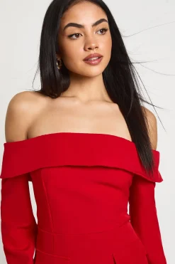 boohoo Robe Courte Structurée À Col Bardot<Femme Robes À Manches Longues|Robes