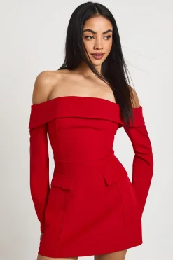 boohoo Robe Courte Structurée À Col Bardot<Femme Robes À Manches Longues|Robes